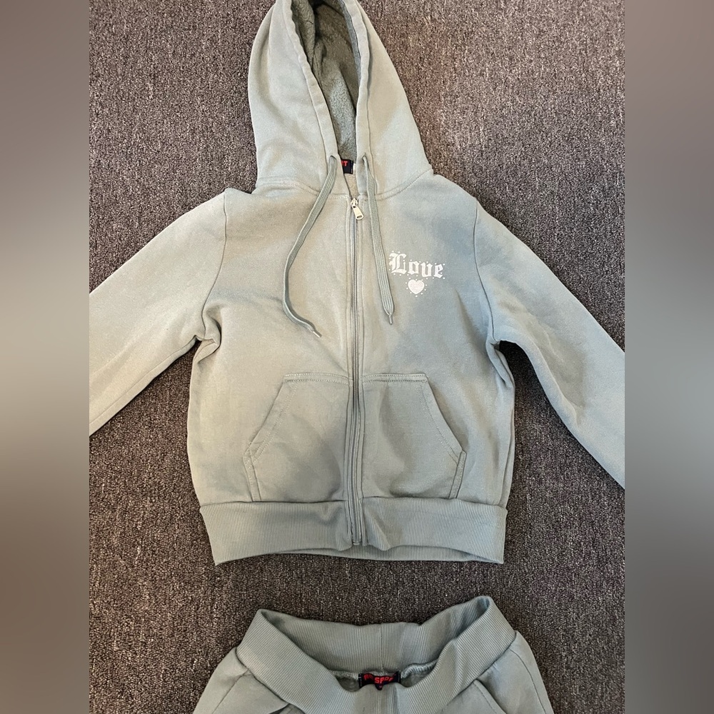 Kids Sage Green Hoodie and Jogger Set - Picture 3 of 7